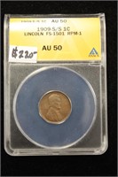 Lincoln Cent ANACS AU50
