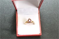 ANTIQUE  GARNET DIAMOND RING ROSE GOLD 2.6 GRAMS