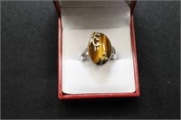 TIGER EYE DIAMOND RING 14KT AND STERLING - SIZE: 7