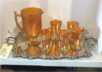 Vintage glass pitcher with 5 glasses