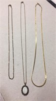 3 necklace chains, one with pendant