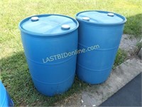 2 Blue Poly 55 gallon Drums / Barrels with Caps