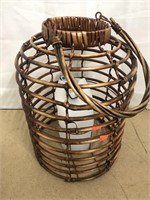 Wood basket with flameless candle and remote