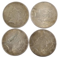 $1.00 PEACE SILVER ONE DOLLAR COINS - LOT OF 4