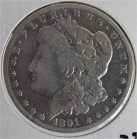 $1.00 UNITED STATES 1891 CC MORGAN SILVER DOLLAR