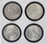 4 $1.00 UNITED STATES SILVER PEACE DOLLARS