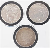 3 $1.00 UNITED STATES SILVER PEACE DOLLARS