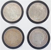 4 $1.00 UNITED STATES SILVER PEACE DOLLARS