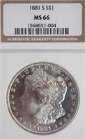 $1.00 UNITED STATES 1881 S MORGAN SILVER DOLLAR