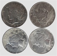 4 $1.00 UNITED STATES SILVER PEACE DOLLARS