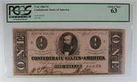 1863 $1 CONFEDERATE STATES OF AMERICA