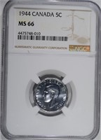 1944 CANADA 5 CENTS NGC MS 66