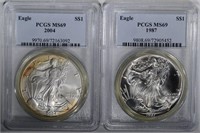 1987 & 2004 AMERICAN SILVER EAGLE DOLLARS