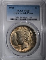 1921 PEACE DOLLAR HIGH RELIEF PCGS MS-64