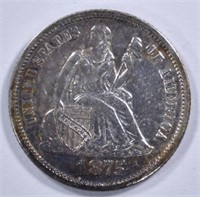 1875 SEATED DIME, AU