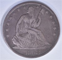 1858-O SEATED HALF DOLLAR, XF