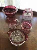 5 Pieces of Cranberry Glass