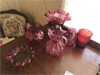 6 Pieces of Cranberry Glass