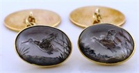 Hand painted rock crystal and gold cufflinks