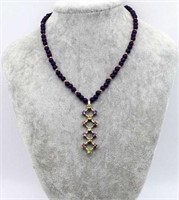 Amethyst gold beaded necklace with pendant