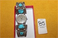 STERLING SILVER & TURQUOISE BAND AND WATCH