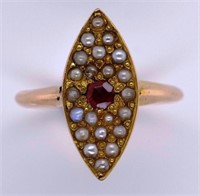 Antique ruby and seed pearl gold ring