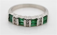 Diamond, emerald and 14ct white gold ring