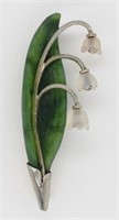 18ct gold, nephrite jade flower brooch