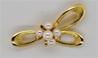 Vintage 14ct yellow gold and pearl brooch