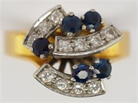 Diamond and blue stone 18ct gold ring