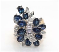 Sapphire & diamond gold cluster ring