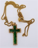Gold and jade cross and chain