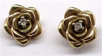 Gold diamond rose form earrings