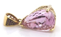 14ct gold, kunzite and diamond pendant