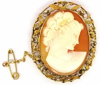 9ct gold and carved shell cameo brooch