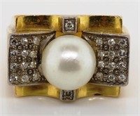Pearl diamond and gold ring
