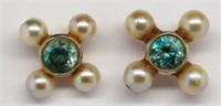 Gold pearl and topaz stud earrings
