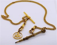 George V 9ct gold Albert chain t-bar and charms