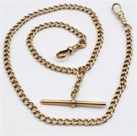Antique 9ct gold fob chain and t-bar
