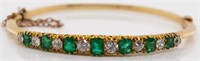 Antique diamond, emerald and 14ct gold bangle.