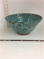 Green Swirl Pottery Bowl Signed