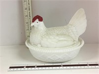 Vintage Large Milk Glass Hen on a Nest