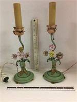 Pair of French Metal & Porcelan Boudoir Lamps