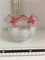 Fenton Scalloped Ruffled White & Pink Vase