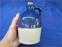 small blue stoneware jug with cork - 5.5 inch tall