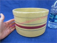 old red & blue stripe stoneware bowl - 8 inch wide