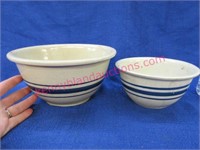 2 old blue stripe stoneware mixing bowls
