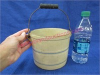 old stoneware pail with wooden handle - 5inch tall