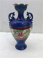 Vtg Tall Blue Vase w/ Scalloped Top