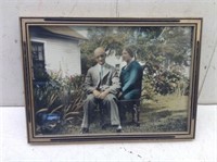 Framed Hand Colored Photo of Sitting Man & Woman